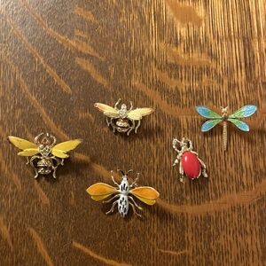 Multicolor Insect Wasp Bee Beetle Dragonfly Lot of 5 Brooches